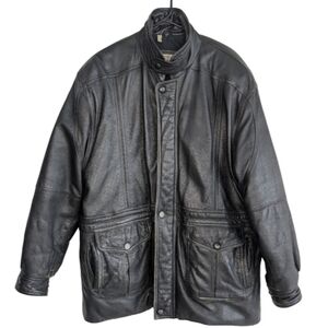 Vintage Evin Men's 44 Black Lambskin Leather Lined Coat Shoulder Pads‎